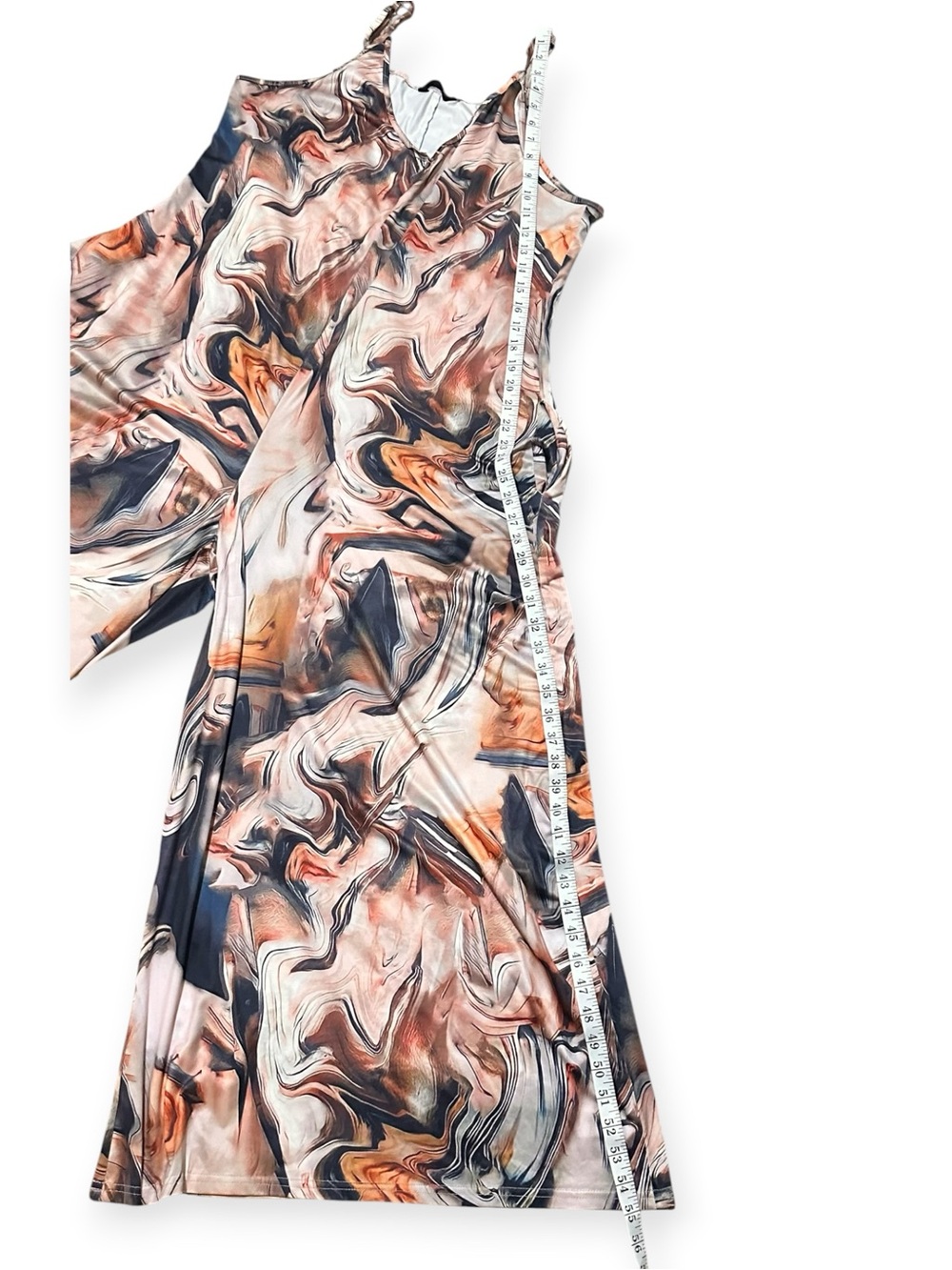 chic Marble Swirl Wide-Leg Jumpsuit in Peach, Black & Cream - Picture 6 of 13